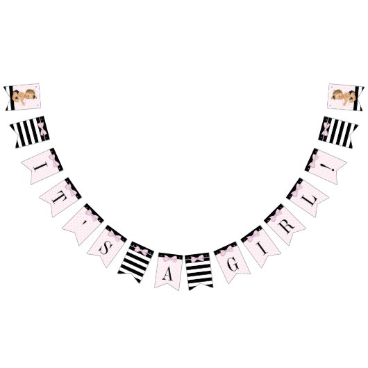 ガールピンク黒ベビーシャワー バンティングフラッグ (全)