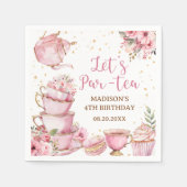 ガールピンク&金ゴールドフローラティーパーティー誕生日 スタンダードカクテルナプキン (正面)