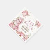 ガールピンク&金ゴールドフローラティーパーティー誕生日 スタンダードカクテルナプキン (角)