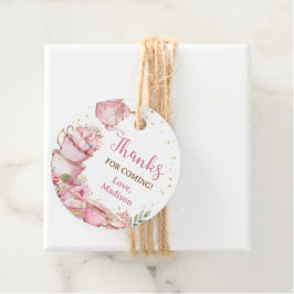 ガールピンク&金ゴールドフローラティーパーティー誕生日 フェイバータグ