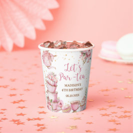 ガールピンク&金ゴールドフローラティーパーティー誕生日 紙コップ