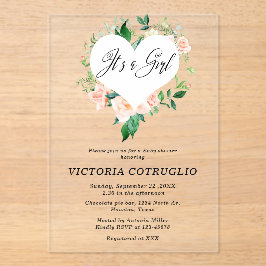 ガールピーチベビーシャワーアクリル招待状 アクリル招待状