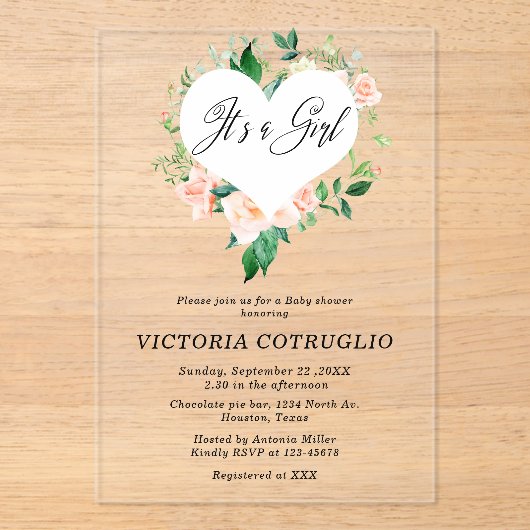 ガールピーチベビーシャワーアクリル招待状 アクリル招待状 (正面)