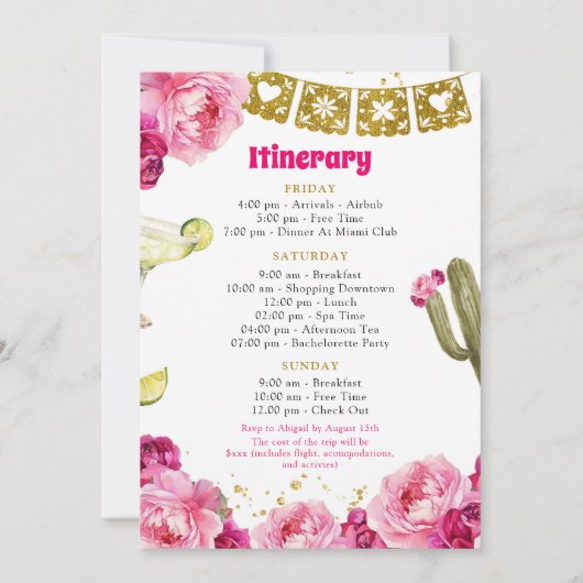 ガールファイナルフィエスタバチェロレッテ週末旅行 招待状 (裏面)