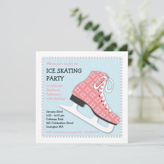 ガールファンキーアイススケートで滑る誕生日パーティー 招待状 (スタンド正面)