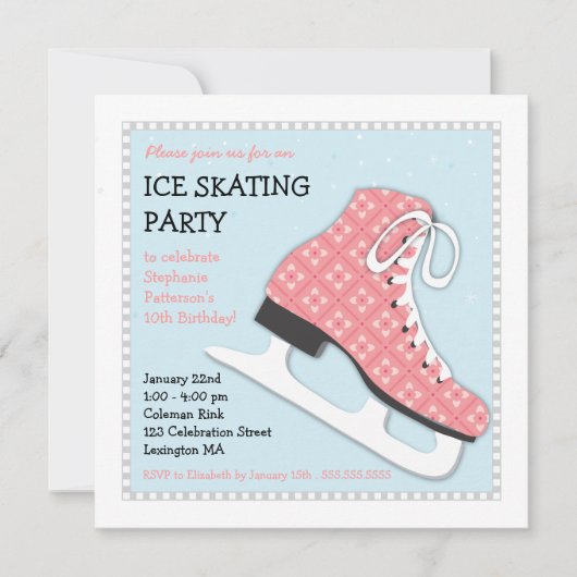 ガールファンキーアイススケートで滑る誕生日パーティー 招待状 (正面)