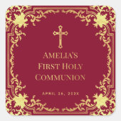 ガールファーストエレガントコミュニオンブルゴーニュフェイク&金ゴールド スクエアシール (正面)