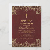 ガールファーストエレガントコミュニオンブルゴーニュ金ゴールドヴィンテージ 招待状 (正面)