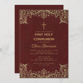 ガールファーストエレガントコミュニオンブルゴーニュ金ゴールドヴィンテージ 招待状 (正面/裏面)