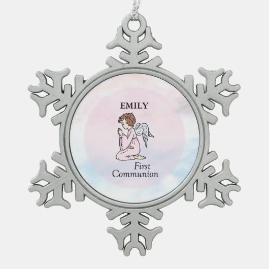 ガールファーストコミュニオンエンジェル スノーフレークピューターオーナメント (正面)