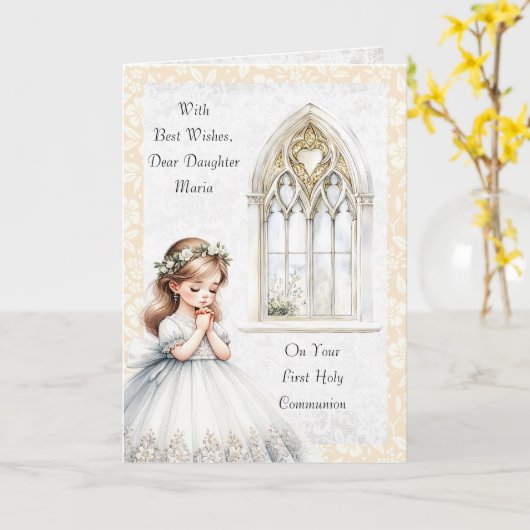 ガールファーストコミュニオンスペシャル恵みグリーティング カード (黄色い花)