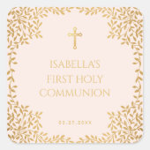 ガールファーストコミュニオンピンクフェイク金ゴールド離れヴィンテージ スクエアシール (正面)
