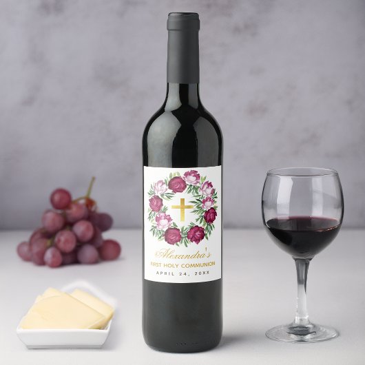 ガールファーストコミューオンピンクブルゴーニュフローラリース ワインラベル