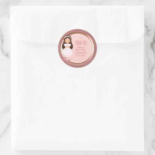 ガールファーストコミューオンピンクローズ金ゴールド封筒用シール ラウンドシール (バッグ)