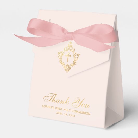 ガールファーストコミューニオンピンクフェイク金ゴールドヴィンテージの紋章 フェイバーボックス (正面サイド)