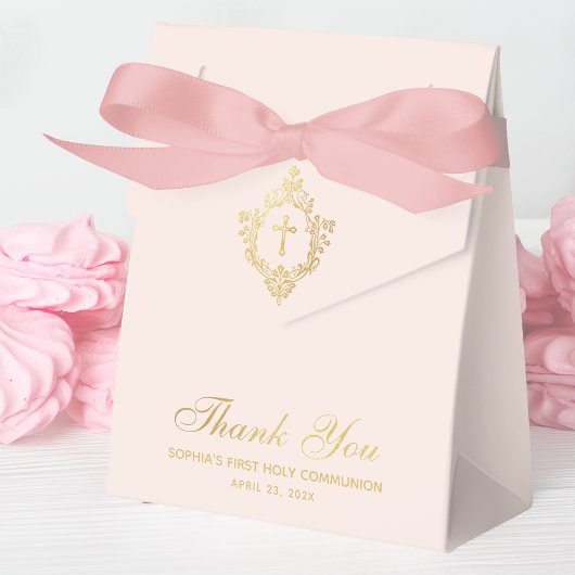 ガールファーストコミューニオンピンクフェイク金ゴールドヴィンテージの紋章 フェイバーボックス
