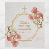 ガールファーストコミューニオンピンクマグノリアマーブル金ゴールド ワインラベル (シングルラベル)