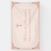 ガールファーストコミューニオンピンクローズ金ゴールドクロスヴィンテージ 横断幕 (縦)