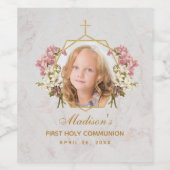 ガールファーストコミューニオンフォトピンクオーキッド金ゴールドフローラ ワインラベル (シングルラベル)