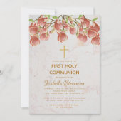 ガールファーストフローラピンクマグノリアマーブル 招待状 (正面)