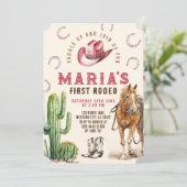 ガールファーストロデオホースカウボーイハットブーツ誕生日 招待状 (スタンド正面)