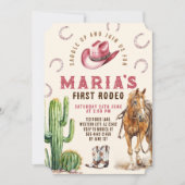 ガールファーストロデオホースカウボーイハットブーツ誕生日 招待状 (正面)