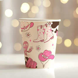 ガールファーストロデオ女性のカーボーイピンクブラウン誕生日パーティー 紙コップ