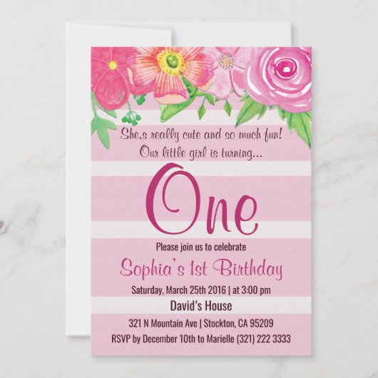 ガールファーストワンバースデーパーティー招待状 招待状 (正面)