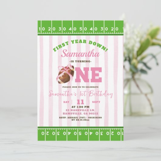 ガールファースト年Touchダウンサッカーファースト誕生日 招待状