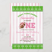 ガールファースト年Touchダウンサッカーファースト誕生日 招待状 (正面/裏面)