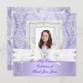ガールファースト聖なる聖餐式かわいらし紫の写真 招待状 (正面/裏面)