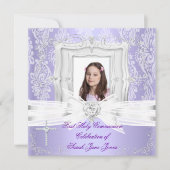 ガールファースト聖なる聖餐式かわいらし紫の写真 招待状 (正面)