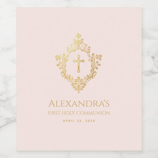 ガールファースト聖体区ピンク金ゴールドクロスヴィンテージクレスト ワインラベル (シングルラベル)