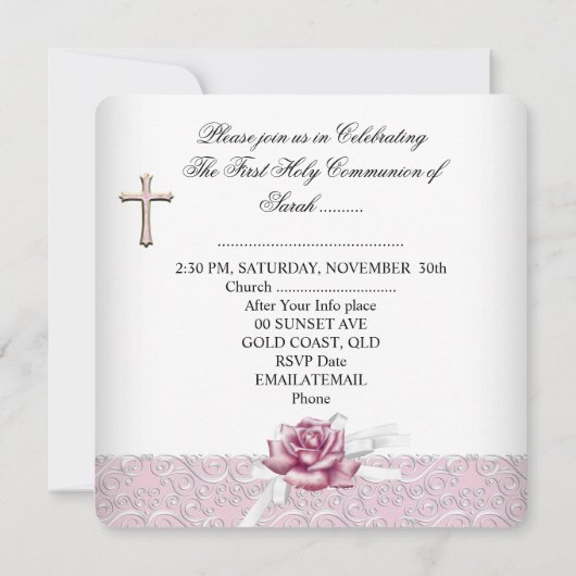 ガールファースト聖体拝領ダマスクピンクローズホワイト2 招待状 (裏面)