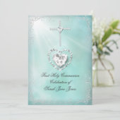 ガールファースト聖体拝領ティール（緑がかった色）ブルーヘブン 招待状 (スタンド正面)