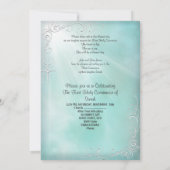 ガールファースト聖体拝領ティール（緑がかった色）ブルーヘブン 招待状 (裏面)