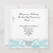 ガールファースト聖体拝領ティール(緑がかった色)ホワイトシルバーハート 招待状 (裏面)