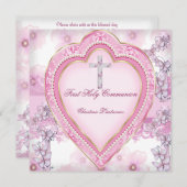 ガールファースト聖体拝領ピンクハート 招待状 (正面/裏面)