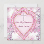 ガールファースト聖体拝領ピンクハート 招待状 (正面)