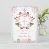 ガールファースト聖体拝領ピンクヴィンテージフローラ2 招待状 (スタンド正面)