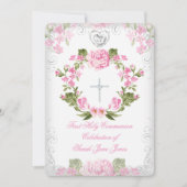 ガールファースト聖体拝領ピンクヴィンテージフローラ2 招待状 (正面)