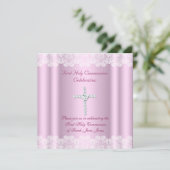 ガールファースト聖体聖体聖体ホワイトレースピンククロス 招待状 (スタンド正面)