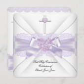 ガールファースト聖体薄紫レースハート2 招待状 (正面/裏面)