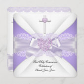 ガールファースト聖体薄紫レースハート3 招待状 (正面/裏面)