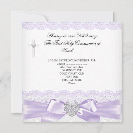 ガールファースト聖体薄紫レースホワイトハート 招待状 (裏面)