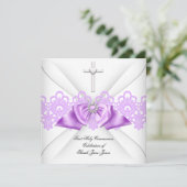 ガールファースト聖体薄紫レースボウホワイト 招待状 (スタンド正面)