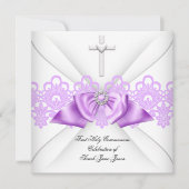 ガールファースト聖体薄紫レースボウホワイト 招待状 (正面)