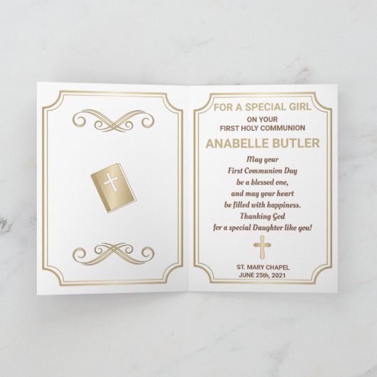 ガールファースト聖餐式の折り畳みグリーティングカード カード (内部)
