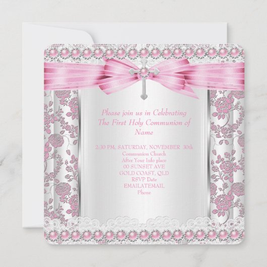 ガールファースト聖餐式クロスダマスクピンクシルバー 招待状 (裏面)