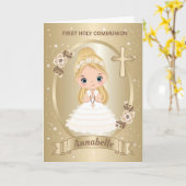 ガールファースト聖餐式グリーティングカード カード (黄色い花)